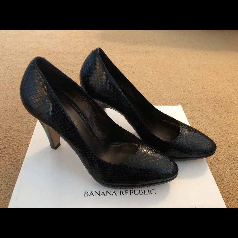 Black embossed heels